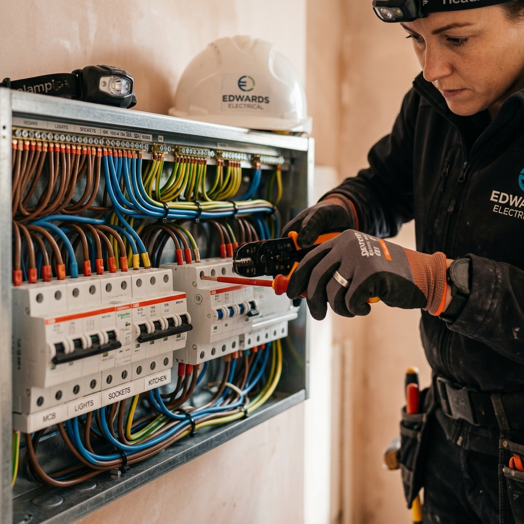 Electrician performing professional wiring installation